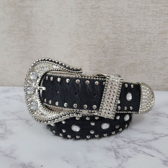 Christine Alexander Pony Hair Cowhide Western Rhinestone Crystal Belt